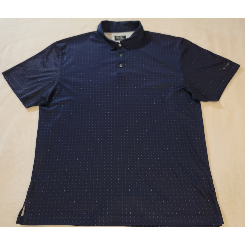 Ben Hogan Performance Polo Shirt Mens XL Navy Blue Geometric Diamond Golf Top - Picture 2 of 12